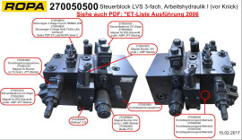 Řídící blok hydr. LVS 3-řady,  Pracovní hydr. I (kloub vpředu),  270505