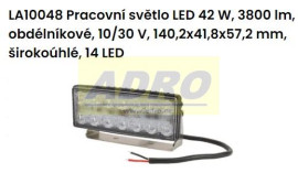 Pracovní světlo LED 42 W, 3800 lm, obdélníkové, 10/30 V, 140,2x41,8x57,2 mm, širokoúhlé, 14 LED