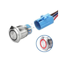 LED vodotěsný spínač 19 mm - Červené podsvícení, 12 - 24V