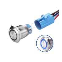 LED vodotěsný spínač 19 mm - Modré podsvícení, 12 - 24V